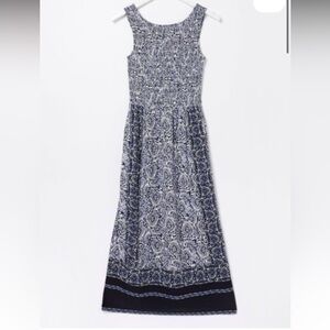 Fat Face Blue Anna Batik Midi Dress Blue White Sleeveless with Pockets 18 Short
